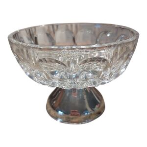 Vintage Thumbprint Clear Crystal Bowl W Silver* Plated Pedestal Base